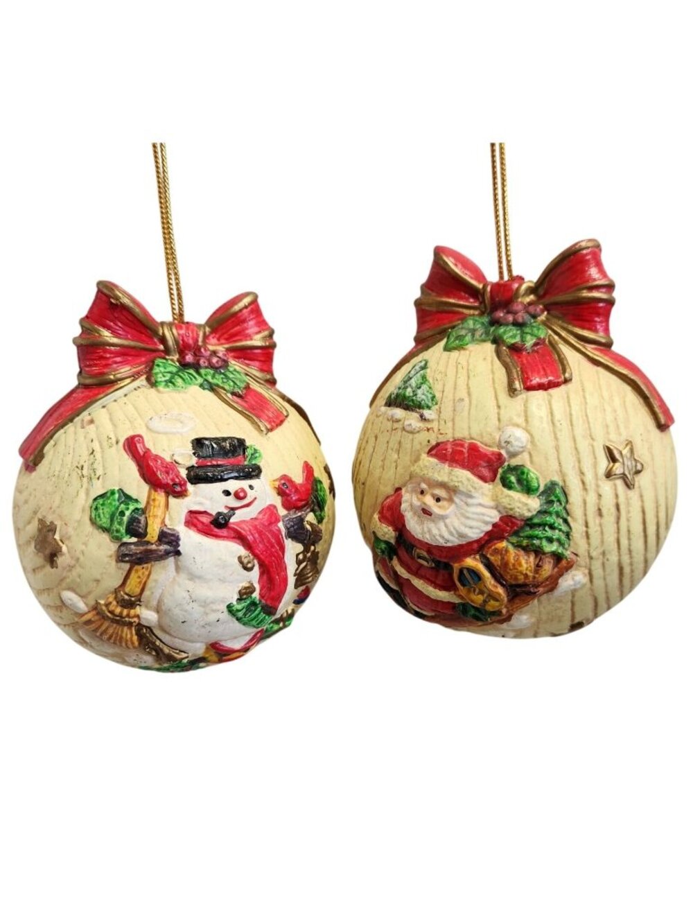 Kurt S Adler Carved Resin Christmas Ornaments Santa & Snowman Holiday Set READ